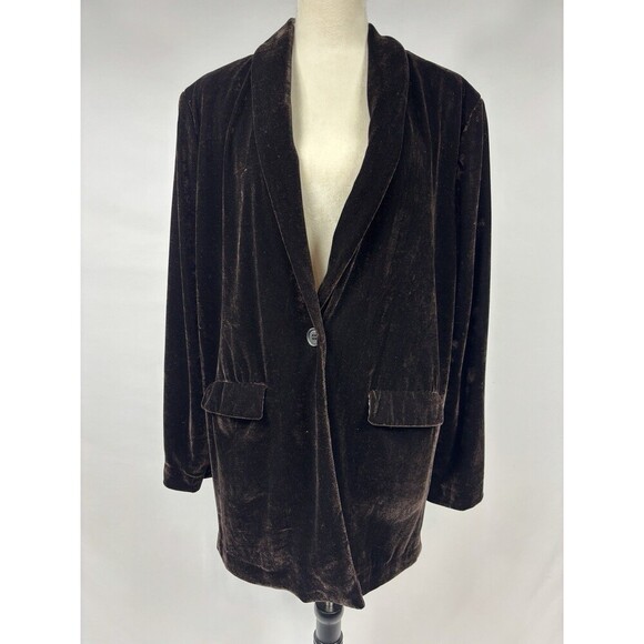 Endless Rose Velvet Blazer Large Brown Single Breasted Boyfriend Relaxed Lined - Picture 2 of 12